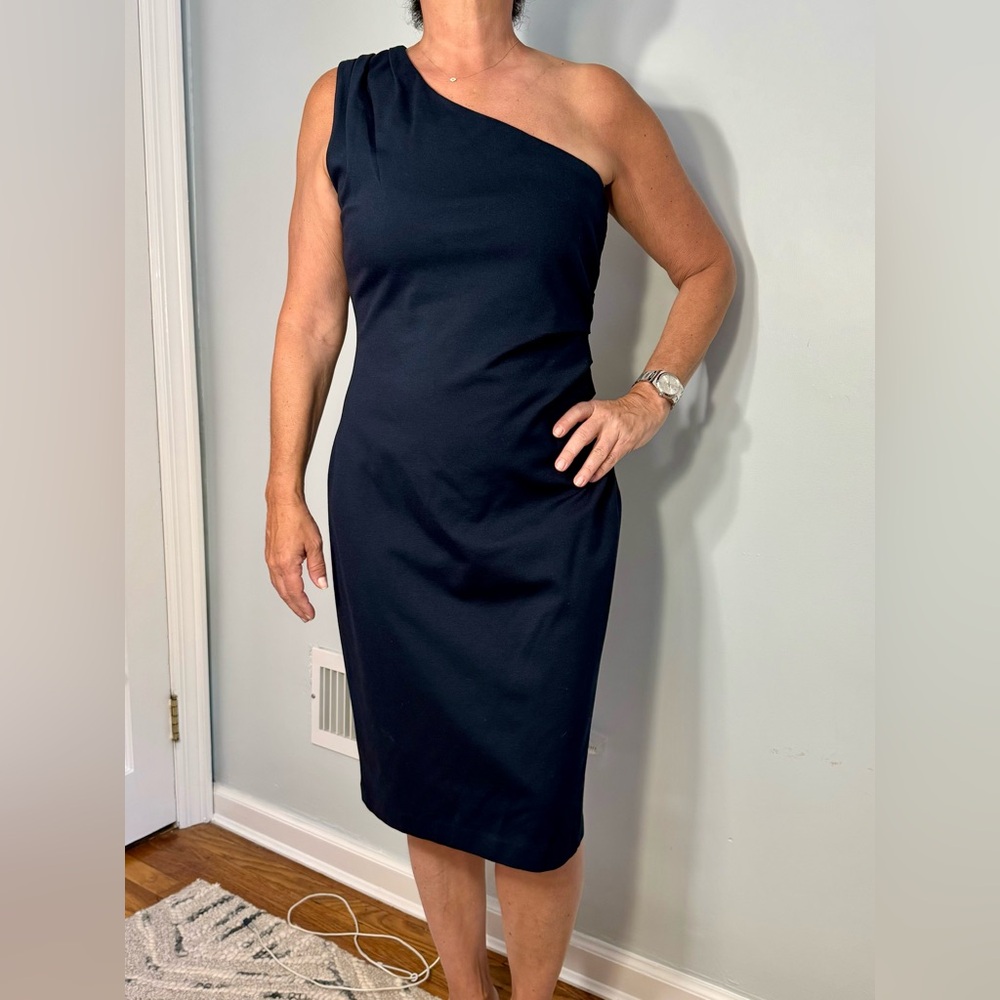 Banana Republic size 12 one shoulder navy blue dress.